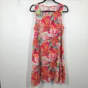 C&C California Size L Linen Shift Dress Tropical Sleeveless Sun SummerRound Neck
